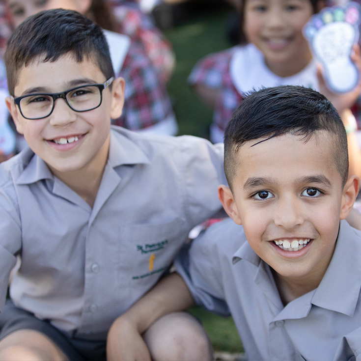 St Patrick's Catholic Primary School Parramatta boys sitting outside