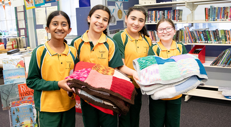 St Patrick's Catholic Primary School Parramatta students knitting for St Vincent de Paul