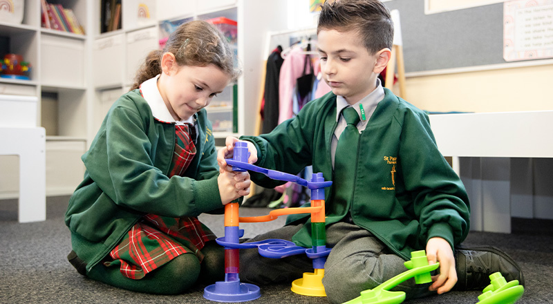 St Patrick's Catholic Primary School Parramatta students playing with a marble run