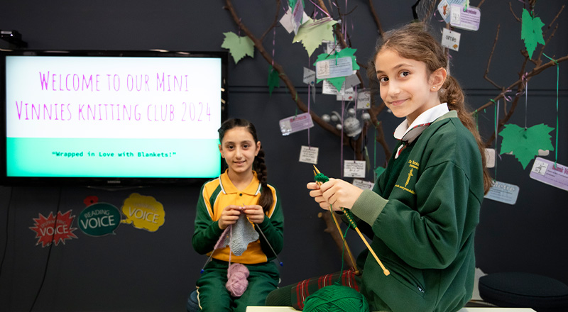 St Patrick's Catholic Primary School Parramatta students knitting for St Vincent de Paul