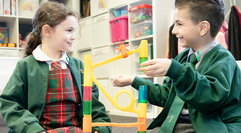 St Patrick's Catholic Primary School Parramatta students playing with marble run