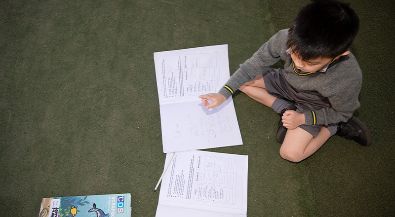 St Patrick's Catholic Primary School Parramatta student learning outside on astroturf