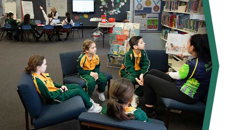 St Patrick's Catholic Primary School Parramatta students reading books in library