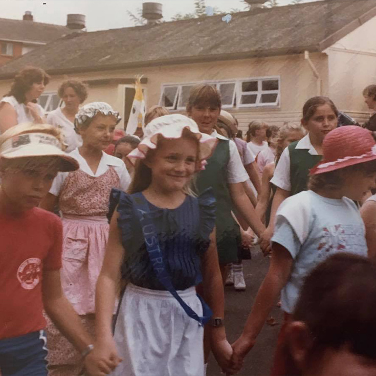 historical photo of St Patrick's Catholic Primary School Parramatta students walking in a parade